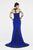 Saboroma - 4306 Lace Appliqued Long Sleeve Sheath Gown In Blue