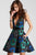 43097 Sleeveless Plunging Floral Cocktail Dress