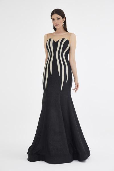 Saboroma - 4311 Illusion Jewel Mermaid Dress With Train In Black