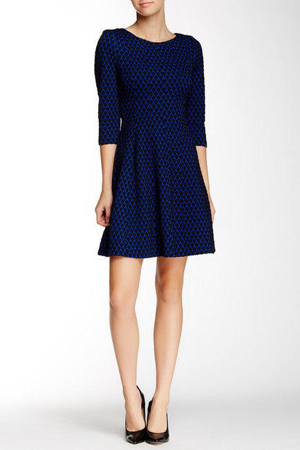 Taylor - Quarter Length Sleeve Short Dress 5782M in Blue and Black