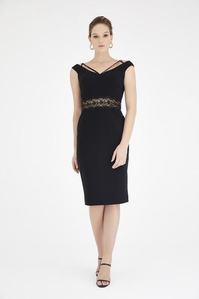 Saboroma - 4316 Cap Sleeve Strap-Accented Sheath Dress In Black