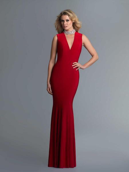Saboroma - 4156 Jeweled Collar Strappy Back Sheath Gown In Red