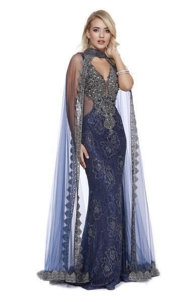 Shail K - 43171 Indian Inspired Embellished Gown With Tulle Cape