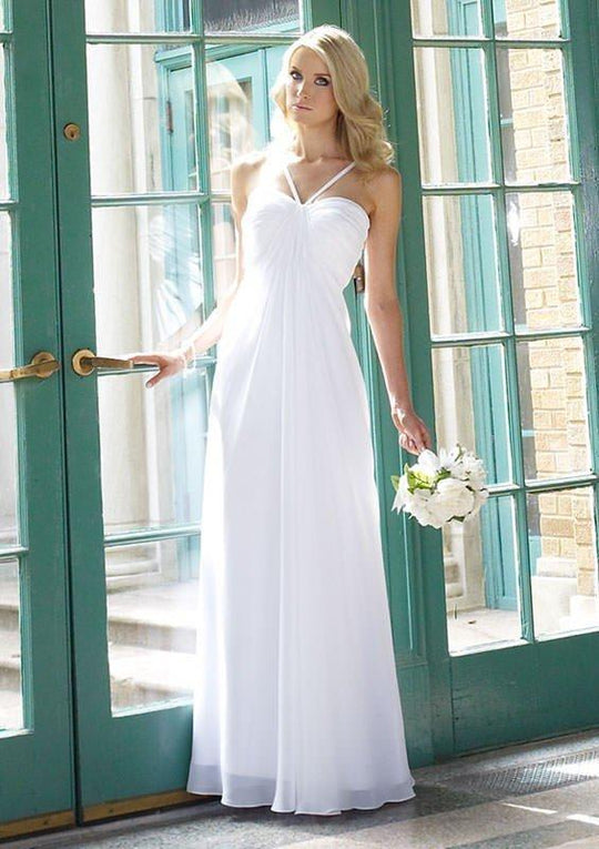 Alyce Paris - 4319 Ruched Halter Strap Long A-Line Gown In White