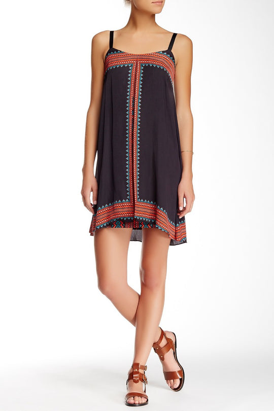 Muse - M3231M Box Pleated Jersey Trapeze Dress in Black and Multi-Color