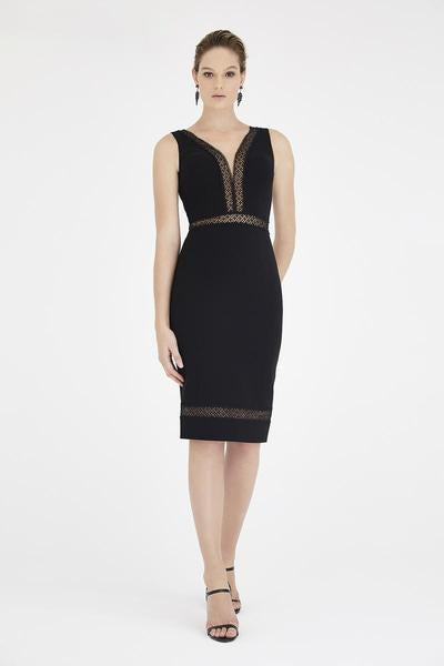 Saboroma - 4322 Lace Paneled Geo-Cutout Sheath Dress In Black