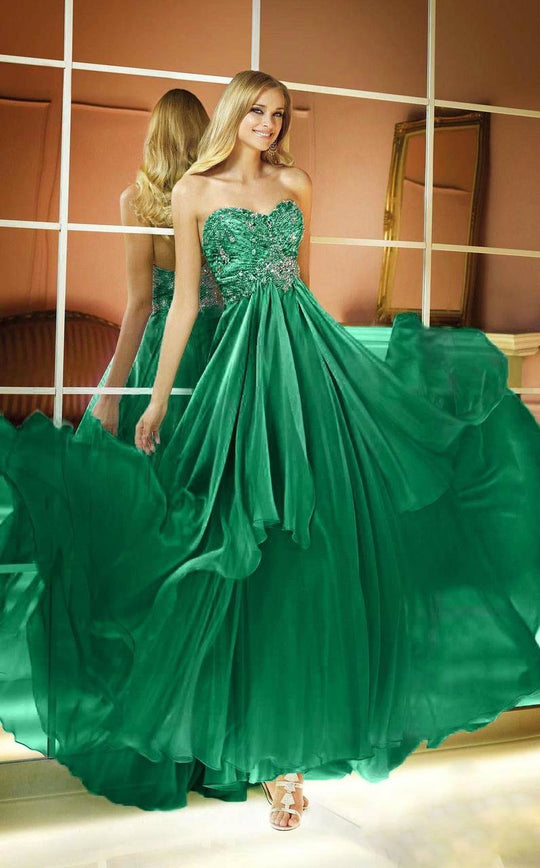 Alyce Paris - Strapless Sweetheart  Beaded Bodice Silky Chiffon Long Dress 6285 In Green