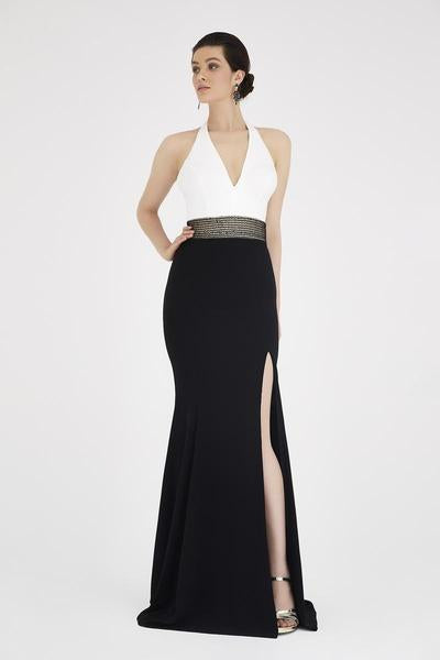 Saboroma - 4343 Halter Mermaid Dress with Slit In Black