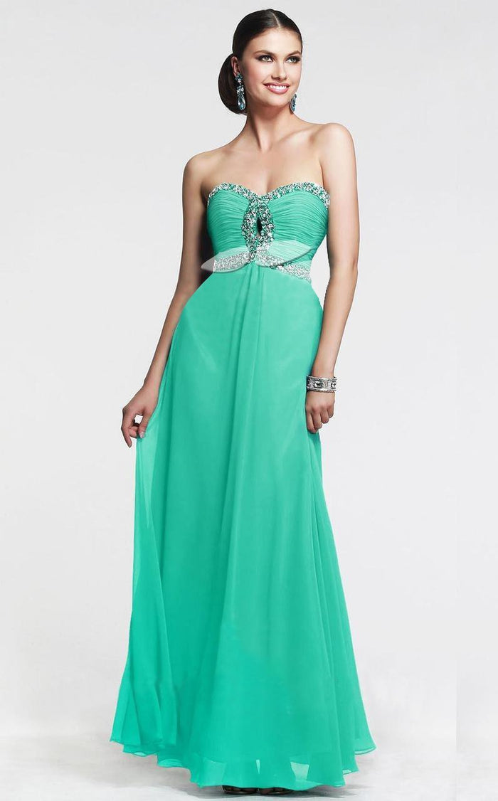 7366 Crystal-Crusted Keyhole Chiffon Gown