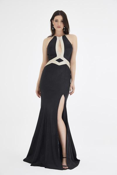 Saboroma - 4346 Sleeveless Halter Trumpet Dress With Train In Black