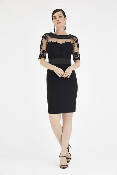 Saboroma - 4348 Lace Bateau Fitted Dress In Black