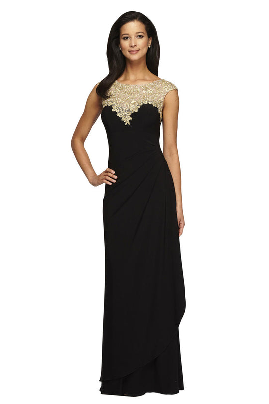Alex Evenings - 4351329 Jewel Lace Embellished Cap Sleeves Dress in Black and Gold