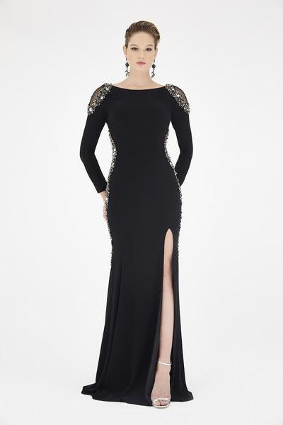 Saboroma - 4353 Bead Embellished Mermaid Evening Dress In Black