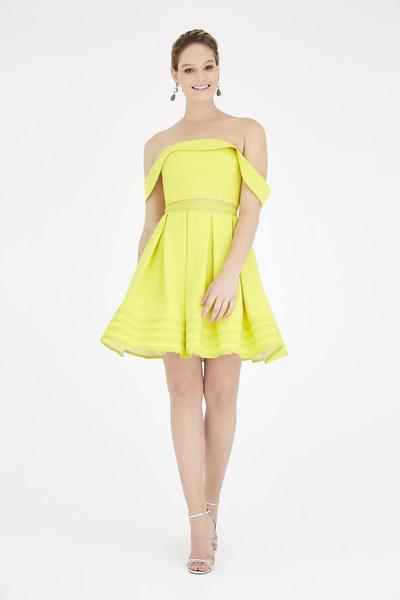 Saboroma - 4357 Off-Shoulder Pleated A-line Dress In Green