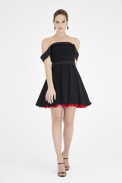 Saboroma - 4358 Fold-over Off-Shoulder A-line Dress In Black