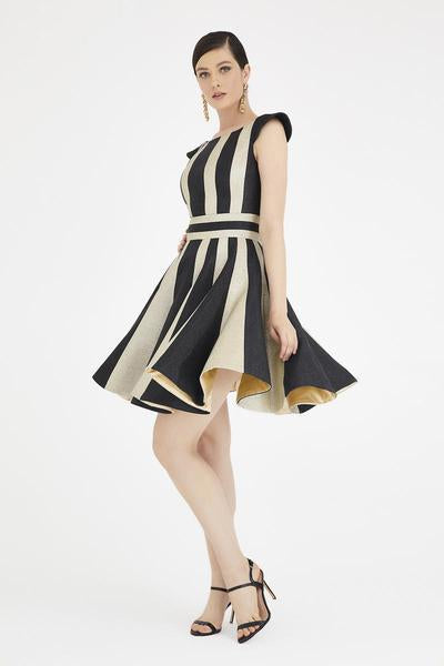 Saboroma - 4360 Two Tone Bateau A-line Dress In Gold