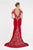 Saboroma - 4371 Lace Deep V-neck Trumpet Dress In Red