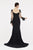 Saboroma - 4378 Appliqued Sheer Sleeve Double High Slit Gown In Black