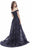 Shail K - 43816 Beaded Lace Applique Off Shoulder Overskirt Gown in Blue