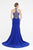 Saboroma - 4385 Embellished Halter Trumpet Dress In Blue