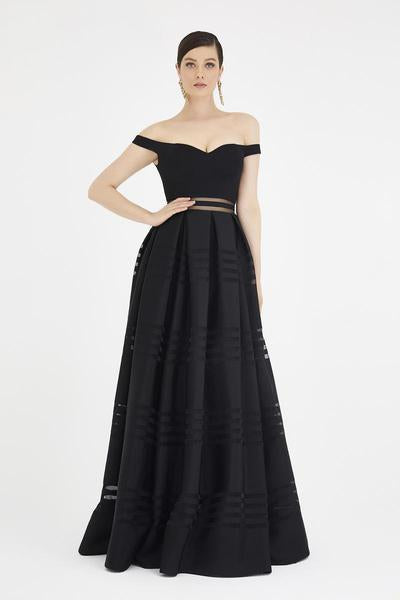 Saboroma - 4367 Sleek Off-Shoulder Pleated A-line Dress In Black