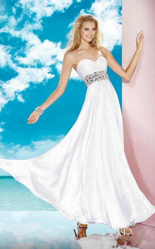 Alyce Paris - Tuck-Sculpted Sweetheart Long Evening Gown with Chunky Crystal Embellishments 35579 In White