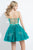 Rachel Allan Short - 4395 Beaded Deep V-neck A-line Dress in Green