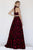 Jolene Collection - 18072 Crystal Ornate High Neck Floral A-Line Gown In Red and Black
