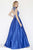 Jolene Collection - 18016L Crystal Embellished High Neck Evening Gown In Blue