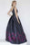 Jolene Collection - 18070L Beaded V-neck Floral Print Taffeta Dress In Gray and Purple
