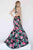 Jolene Collection - 18104 Beaded Halter Floral Printed Mermaid Dress In Black and Multi-Color