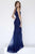 Jolene Collection - 18108L Beaded Lace V-neck Dress In Blue