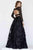 Jolene Collection - 18068 Long Sleeve Two-Piece Floral Detailed Gown In Black