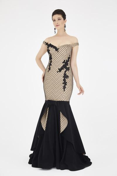 Saboroma - 4400 Lace Applique Off-Shoulder Mermaid Dress In Black