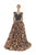 Saboroma - 4405 Floral Printed Deep V-neck A-line Dress In Black and Multi-Color