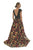 Saboroma - 4405 Floral Printed Deep V-neck A-line Dress In Black and Multi-Color