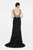Saboroma - 4407 Metallic Striped Trimmed Sheath Gown In Black