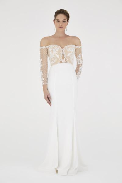 Saboroma - 4412 Scalloped Floral Long Sleeves Dress In White