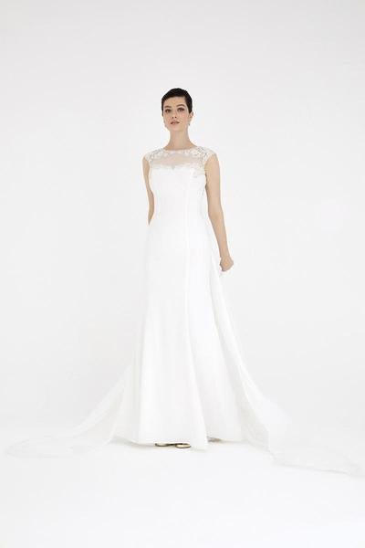 Saboroma - 4415 Embroidered Jewel A-Line Dress In White