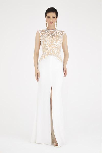 Saboroma - 4419 Applique Bateau Sheath Dress In White