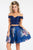 Rachel Allan Short - 4420 Off The Shoulder Two Piece Floral Dress  in Blue and Print