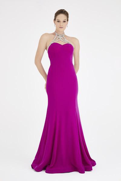 Saboroma - 4420 Beaded High Halter Mermaid Gown In Pink