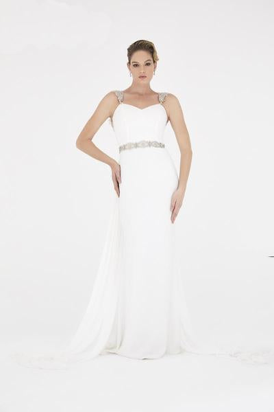 Saboroma - 4422 Cap Sleeve Jeweled Illusion Cutout Back Gown In White