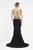 Saboroma - 4423 Applique Bateau Trumpet Dress With Train In Black and Gold