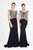 Saboroma - 4423 Applique Bateau Trumpet Dress With Train In Gold and White