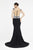 Saboroma - 4423 Applique Bateau Trumpet Dress With Train In Black and White