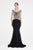 Saboroma - 4423 Applique Bateau Trumpet Dress With Train In Black and White