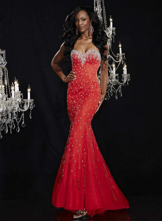 Panoply - Crystal Frosted Sweetheart Trumpet Gown 44276 In Red