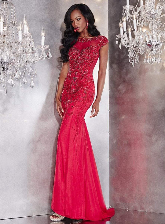 Panoply - Glistening Illusion Beaded Tulle Trumpet Gown 44280 In Red