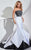 Panoply - Strapless Lace and Mikado Ensemble Tiered Mermaid Gown 44290 In White and Black